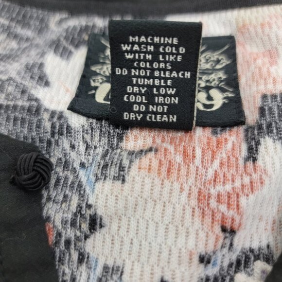 LUCKY BRAND Womens MEDIUM Thermal Shirt Asian Boho Retro Vintage Hippie Flower - Picture 7 of 14